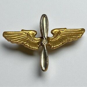Vintage WWII U.S. Army Air Corps Pilot Prop & Wings Collar Insignia Pin